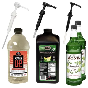 1 - SloJo Apple, Melon & Mint Concentrate, 2 - Monin Granny Smith Syrup, 1 - Lotus Power Up, & Pumps